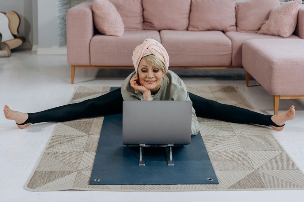 Woman stretching at home